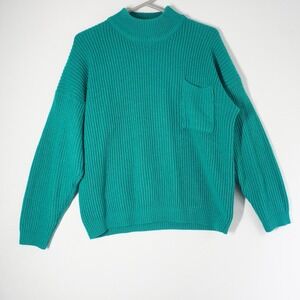 Amilano Paris Milano‎ New York Mock Neck Knit Sweater Medium Green Pocket